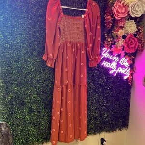 Floral Long Puff Sleeve Dress